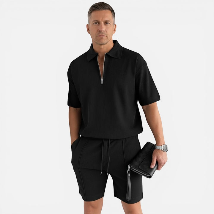 Laurior | Ensemble polo et short légers pour homme coupe décontractée, style élégant et moderne en noir.