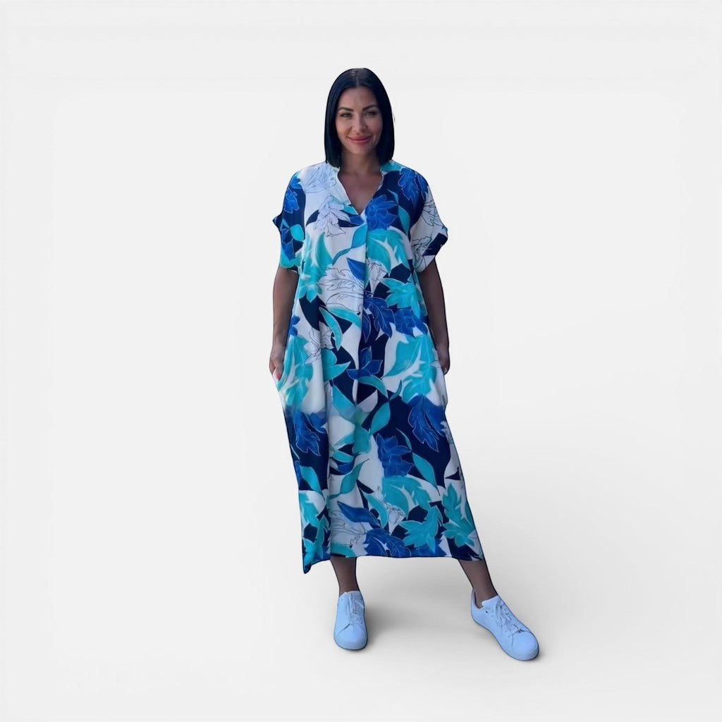 Laurior | Robe longue kaftan d’été pour femme, légère, col en V avec motif floral.