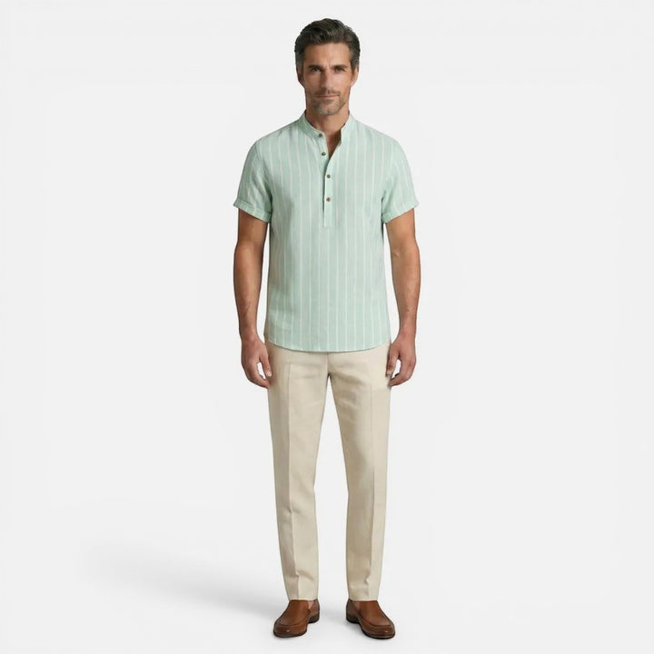 Laurior | Chemise Homme Style Francais Lin Col Officier Chic Parisien Tendance