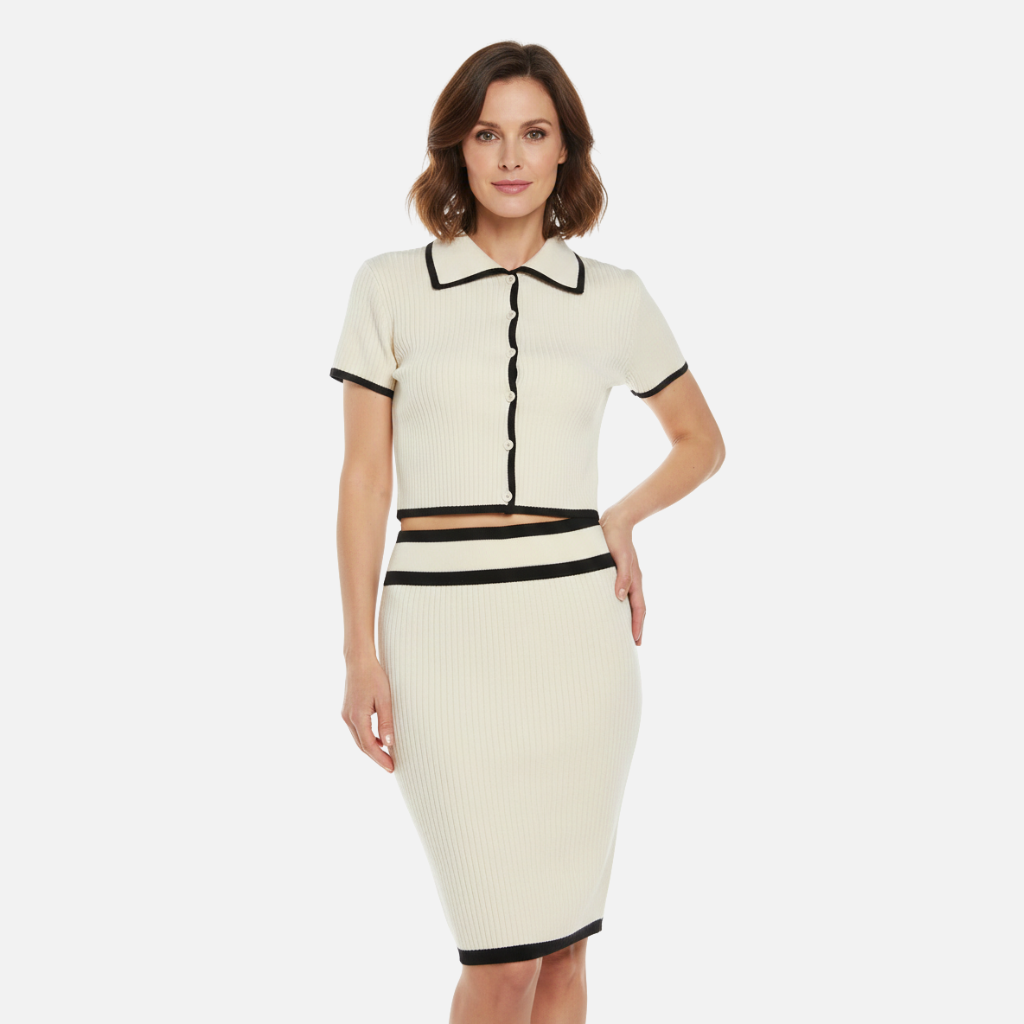 Laurior | Ensemble deux pièces élégant en tricot noir pour femme