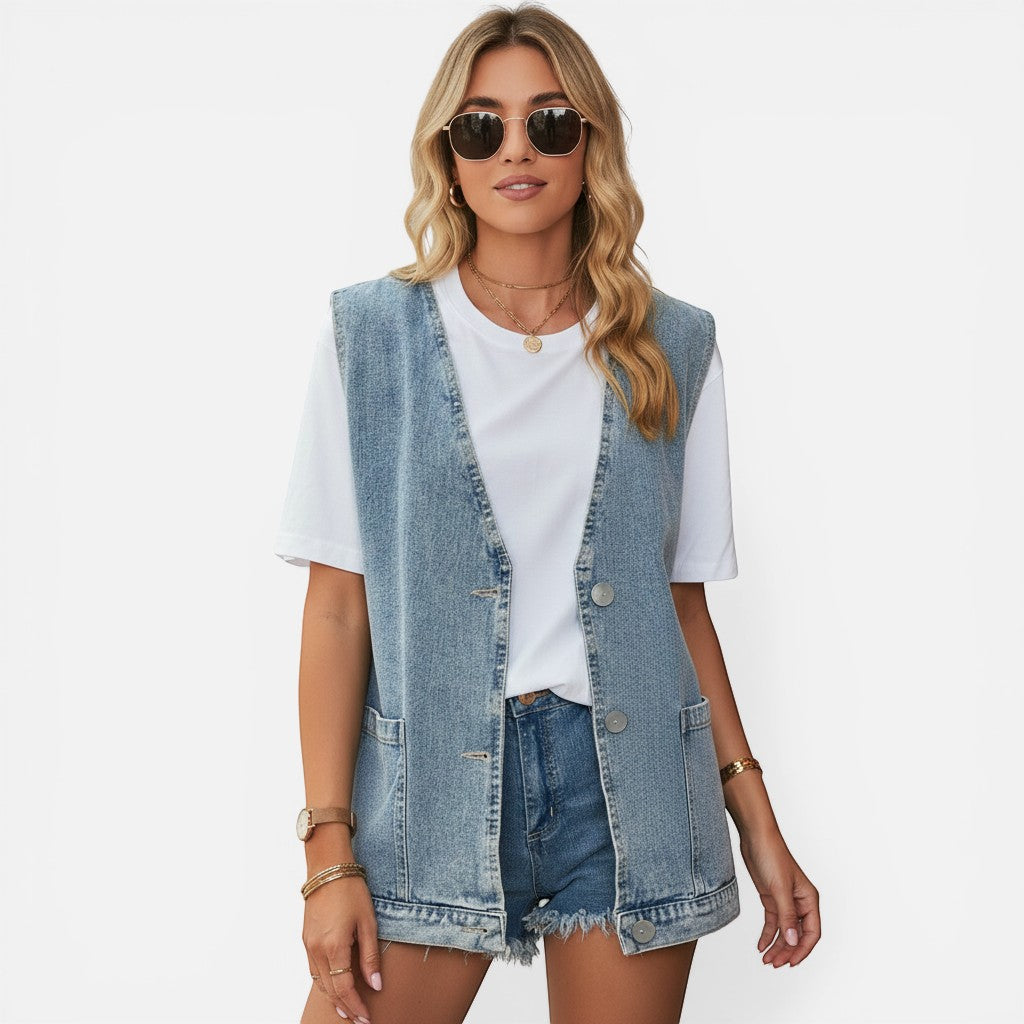Laurior | Gilet en denim ajusté pour femme Coupe structurée