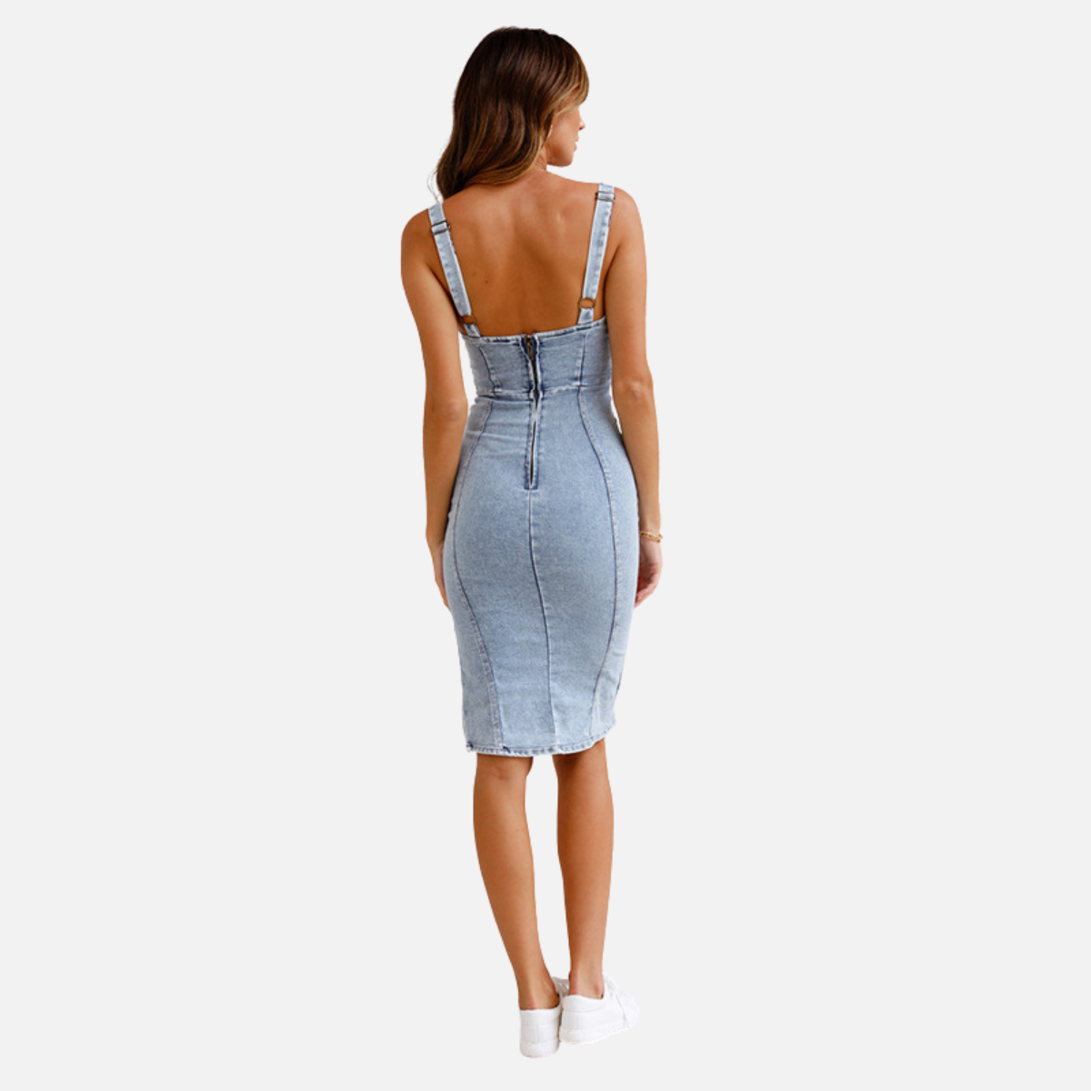 Laurior | Robe en denim pour femme, coupe slim, style décontracté, avec fente