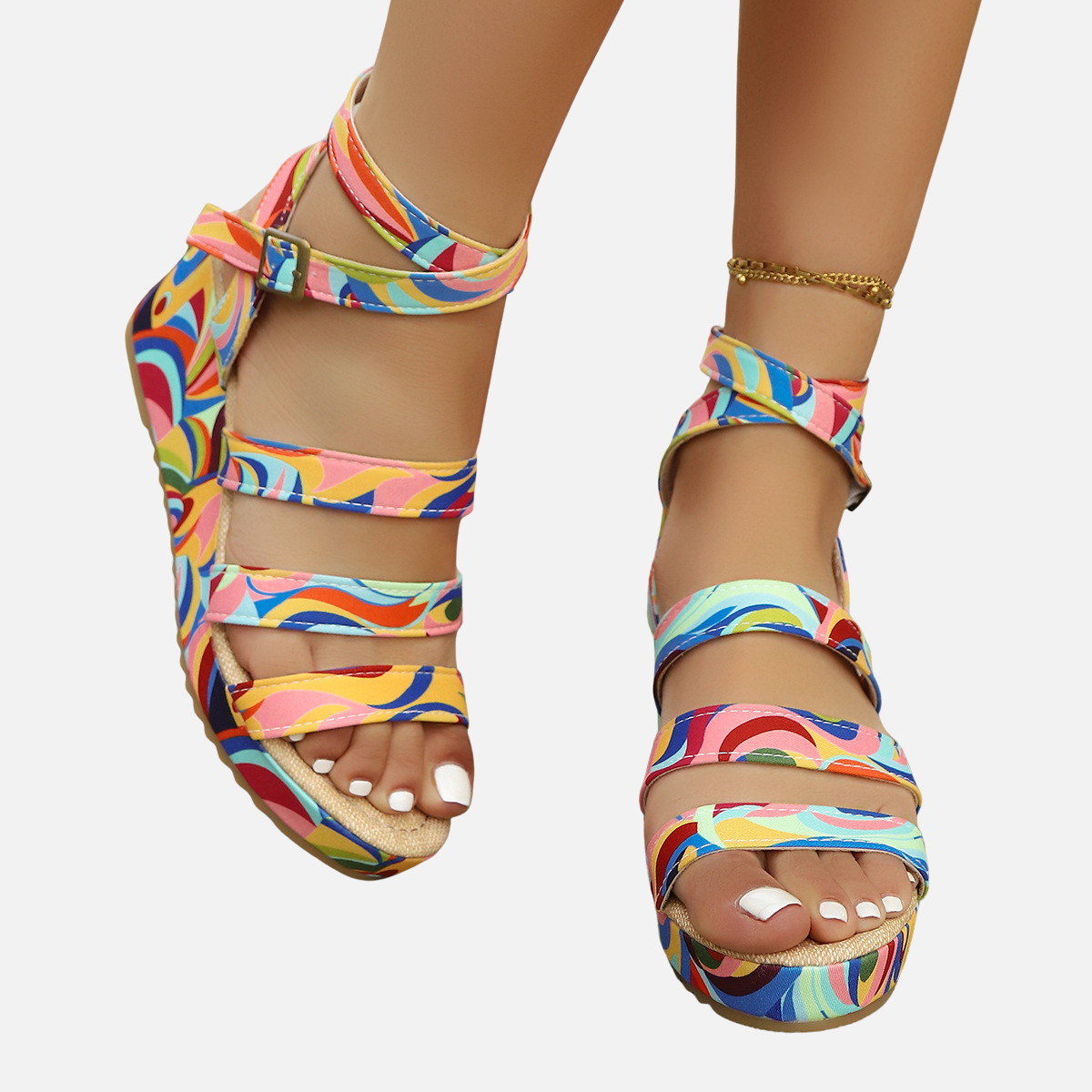 Laurior | Sandales compensées légères pour femme à bout ouvert avec boucle