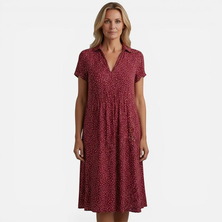 Laurior | Robe midi à pois pour femme, coupe décontractée et légère, décolleté en V et motif intemporel.