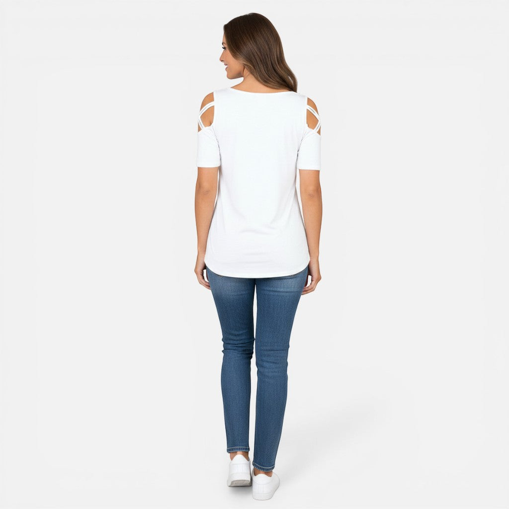 Laurior | T-shirt en coton vieilli pour femme avec lien aux épaules