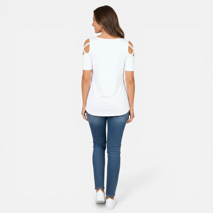 Laurior | T-shirt en coton vieilli pour femme avec lien aux épaules