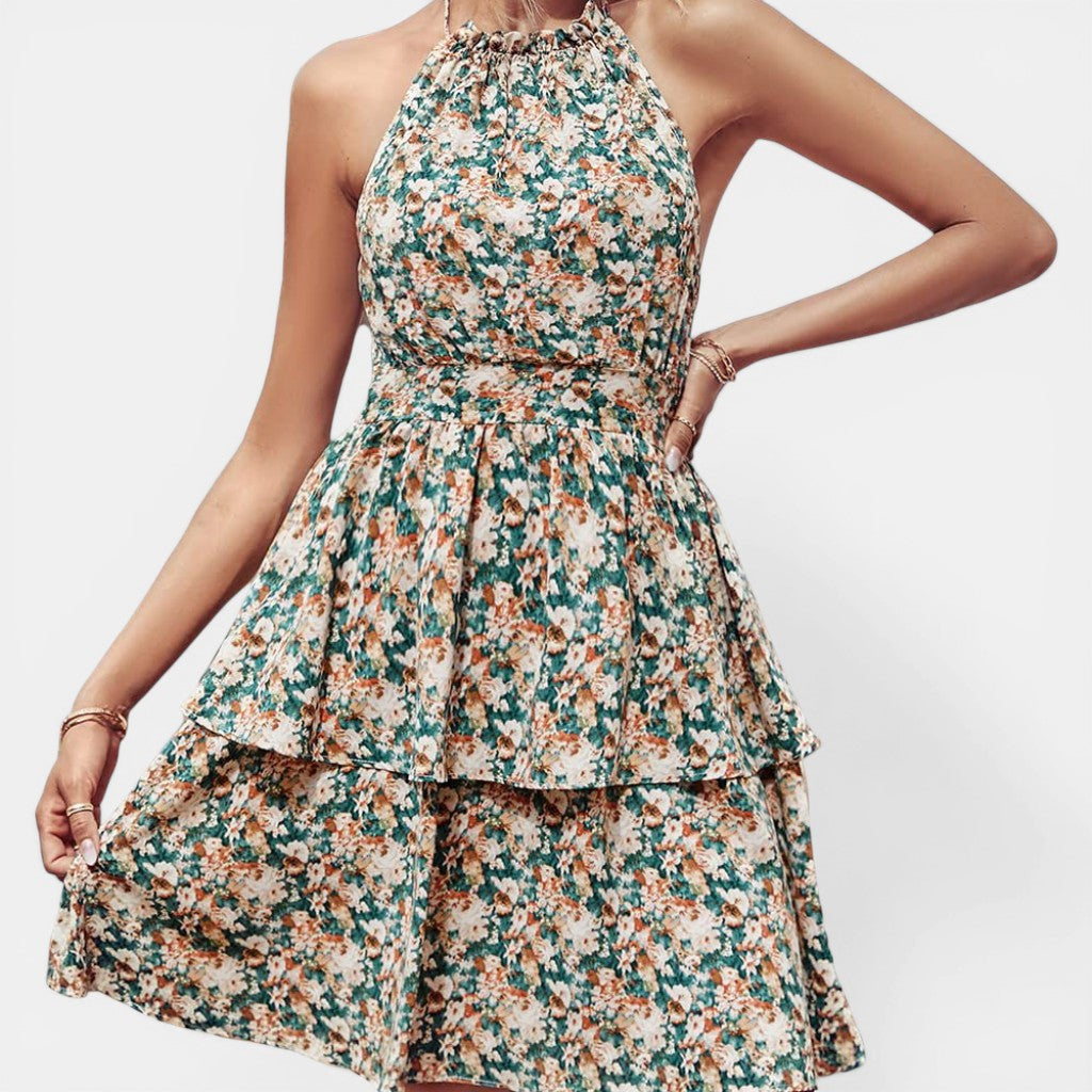 Laurior | Robe d'été à dos nu pour femme, pour la plage, avec motif floral et coupe fluide.
