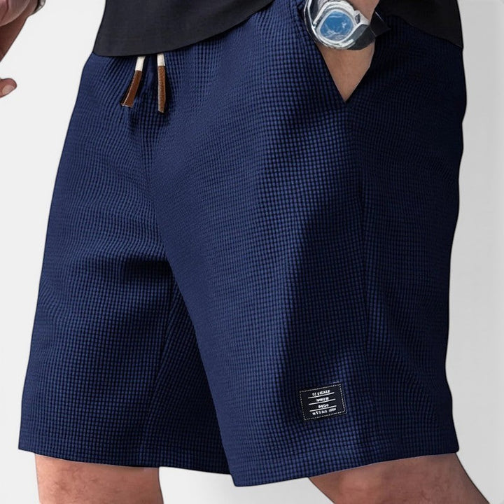 Laurior | Short en Maille Homme Doux Structuré Style Décontracté avec motif à carreaux bleu