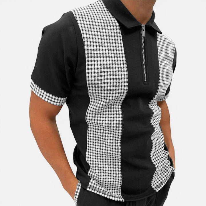 Laurior | Polo pour homme en coton piqué confort classique à manches courtes, design élégant avec motif à carreaux.