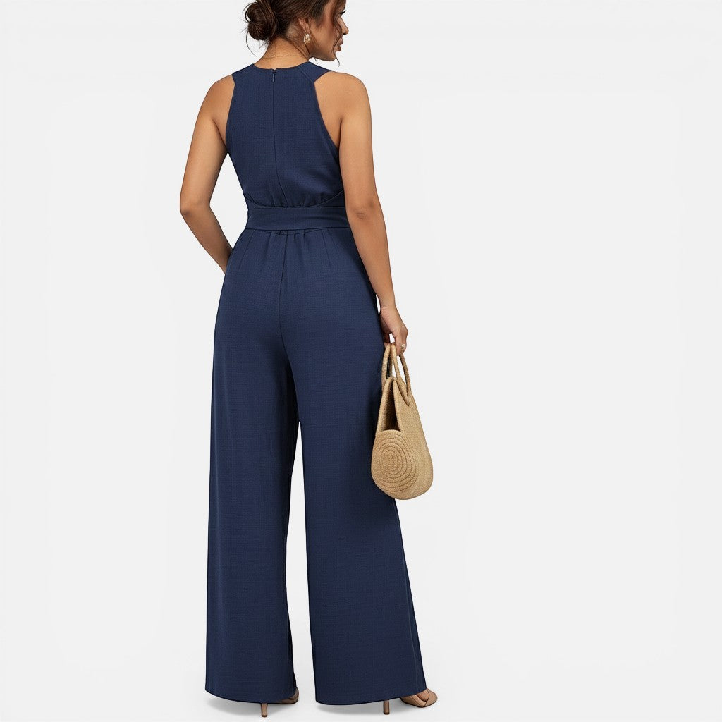 Laurior | Combinaison habillée dos nu pour femme, coupe large, vue arrière avec style.