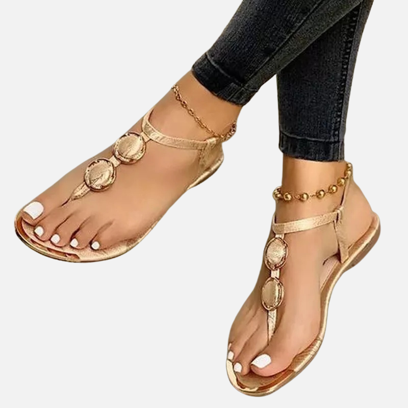 Laurior | Sandales plates femme en cuir synthétique confort