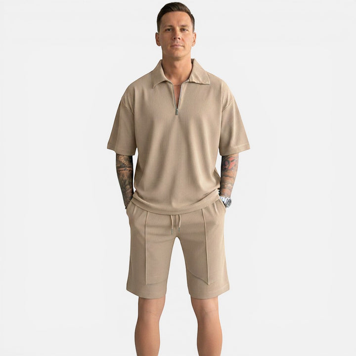 Laurior | Ensemble polo et short légers pour homme coupe décontractée en couleur beige