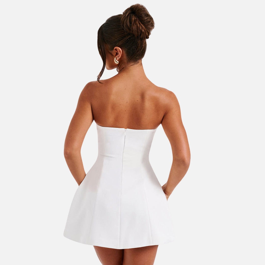 Laurior | Robe Tube Blanche Femme Taille Haute Mini Été vue arrière, élégante et confortable, parfaite pour l'été.