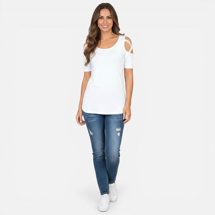 Laurior | T-shirt en coton vieilli pour femme avec lien aux épaules