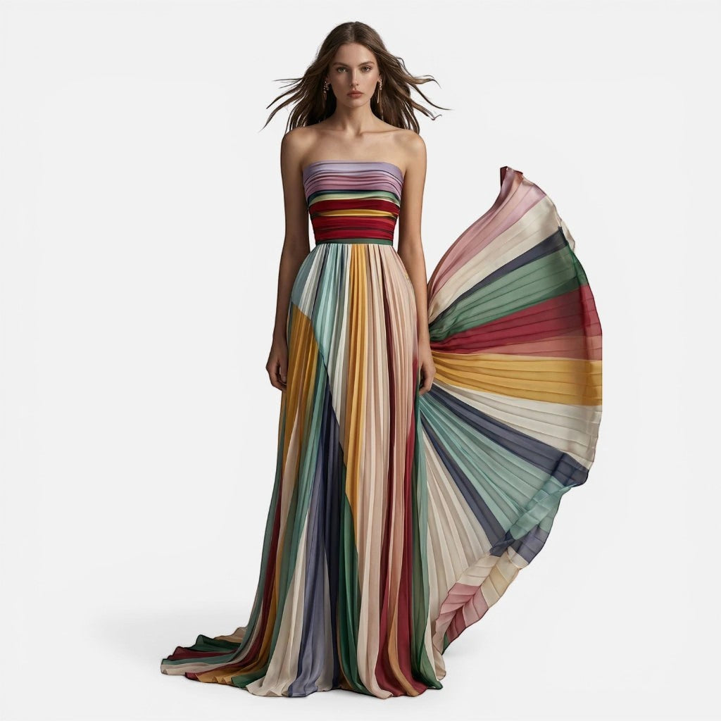 Laurior | Robe Maxi Bustier Femme Style Bohème Dos Ouvert Imprimée Sexy Été Chic avec imprimé multicolore et coupe évasée.