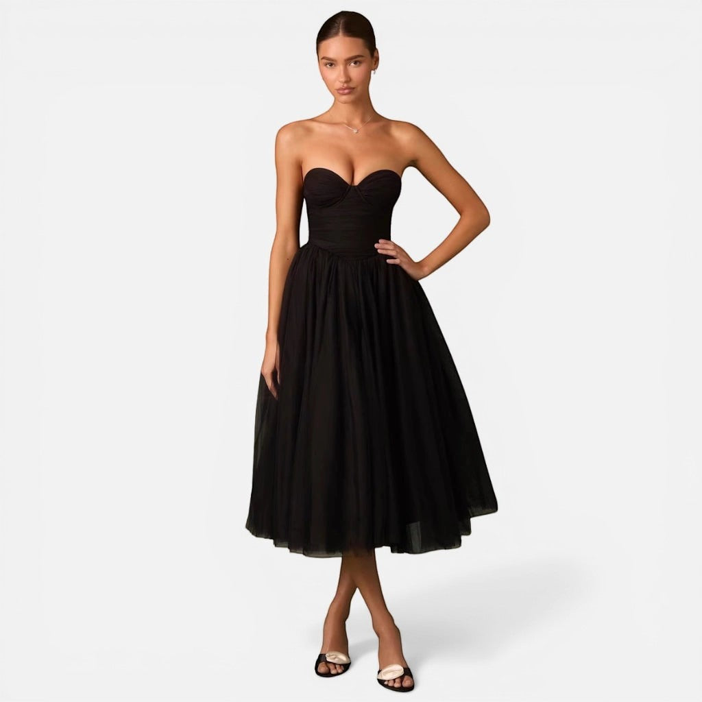 Laurior | Robe tube femme extensible confortable décontractée d’été - Élégante robe noire sans manches.