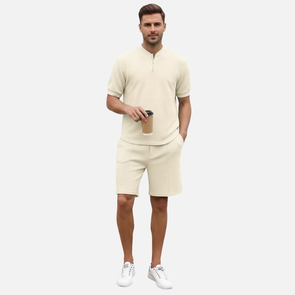 Laurior | Ensemble chemise zippée à manches courtes et pantalon pour homme