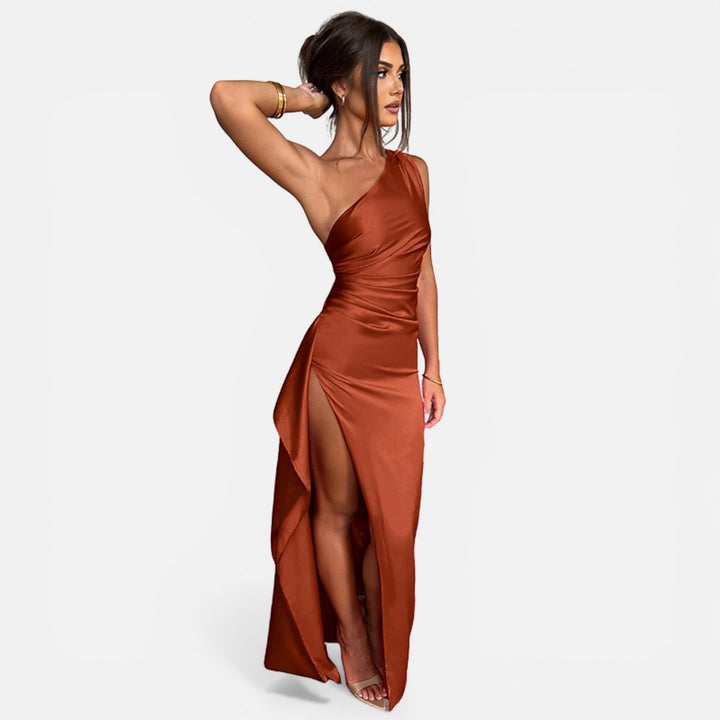Laurior | Robe dos nu en satin pour femme coupe ajustée tenue formelle, élégante robe satinée à une épaule.