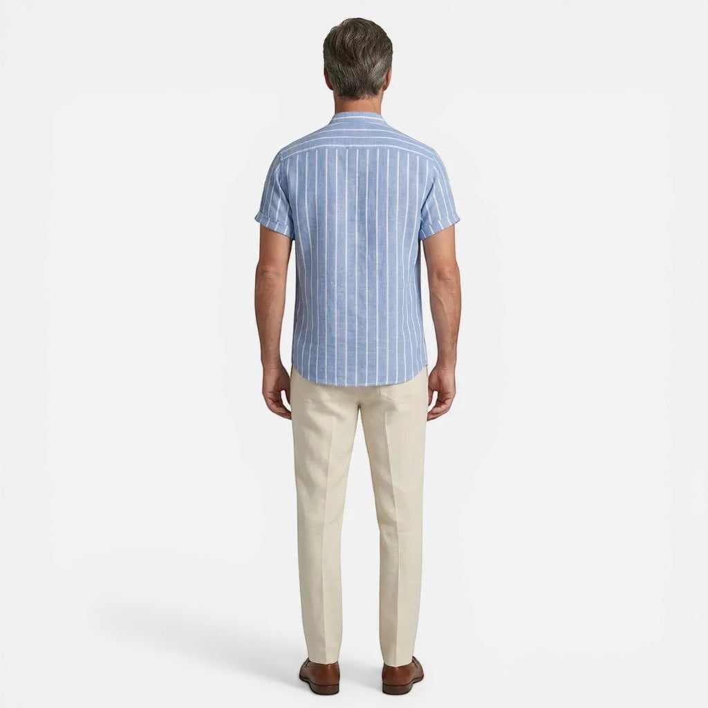 Laurior | Chemise Homme Style Francais Lin Col Officier Chic Parisien Tendance