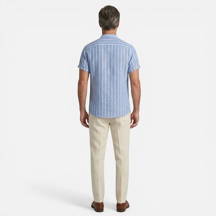 Laurior | Chemise Homme Style Francais Lin Col Officier Chic Parisien Tendance