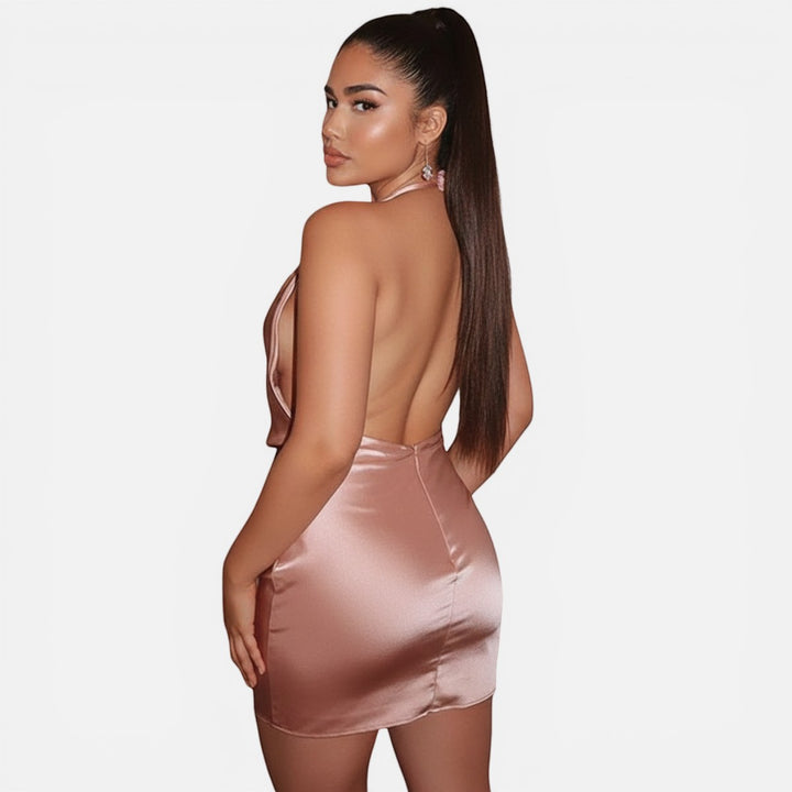 Laurior | Mini-robe en satin pour femmes pour les fêtes estivales, dos nu, avec silhouette élégante et dos nu.