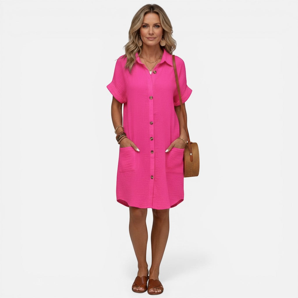 Laurior | Robe légère pour femme, tenue décontractée pour tous les jours en rose avec poches.