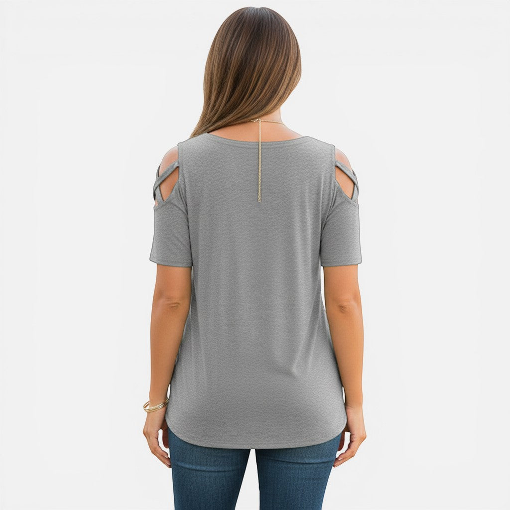 Laurior | T-shirt en coton vieilli pour femme avec lien aux épaules