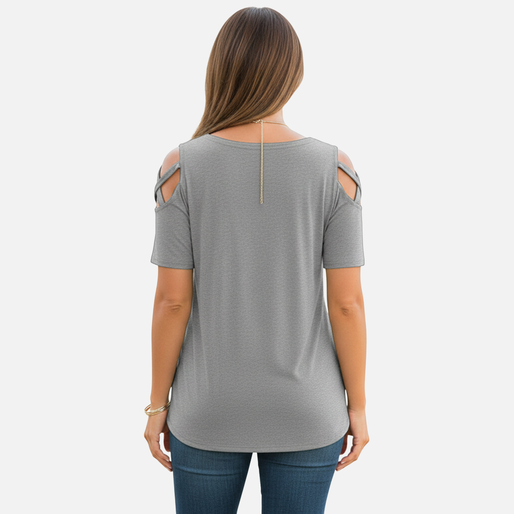 Laurior | T-shirt en coton vieilli pour femme avec lien aux épaules