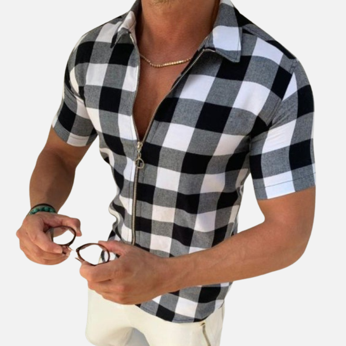 Laurior | Chemise à carreaux légère pour homme en acétate – été