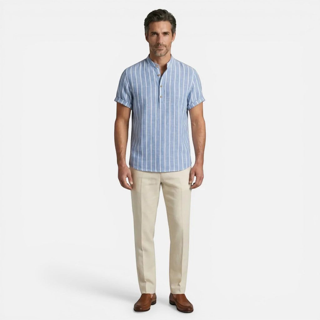 Laurior | Chemise Homme Style Francais Lin Col Officier Chic Parisien Tendance