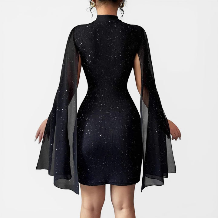 Laurior | Robe de Soirée Formelle en Mousseline avec Perles Coupe Ajustée Femme, vue arrière avec manches cape.