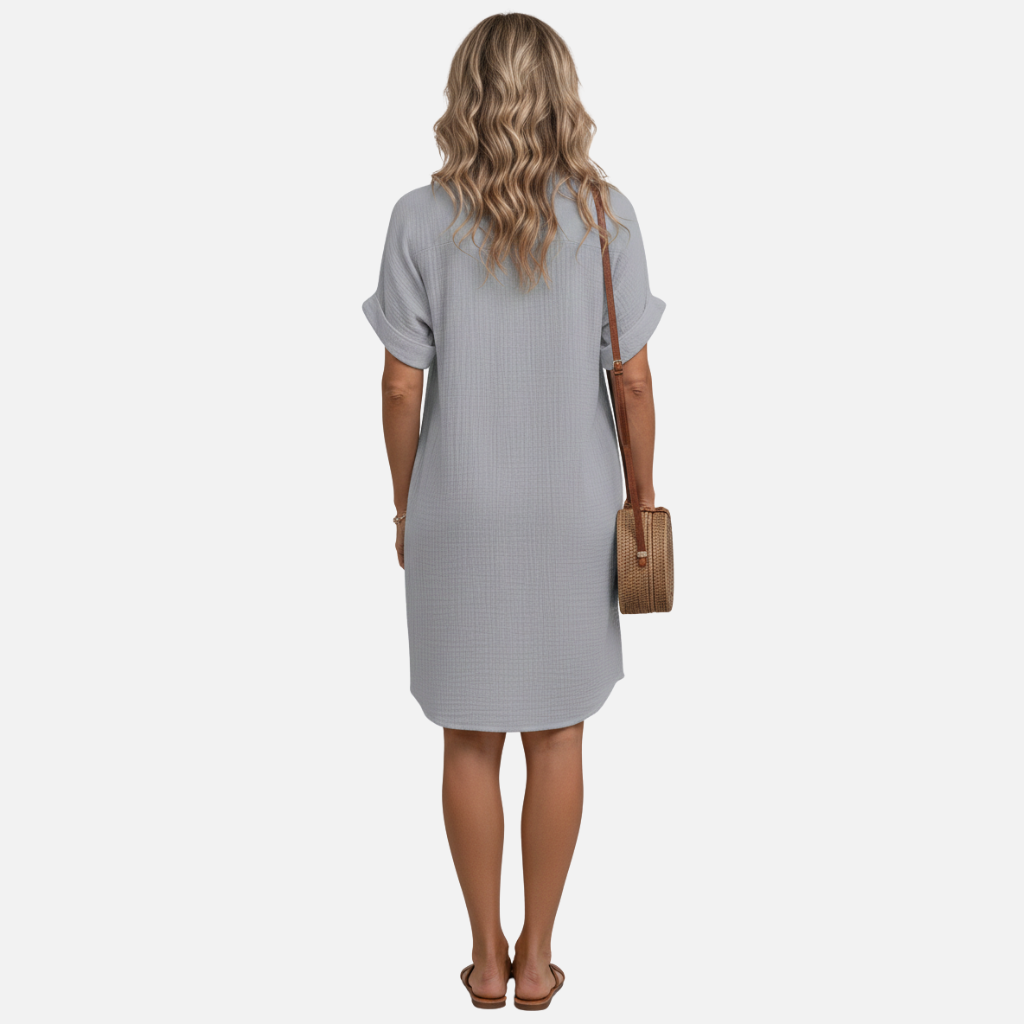 Laurior | Robe chemise à col en V et boutons pour femme