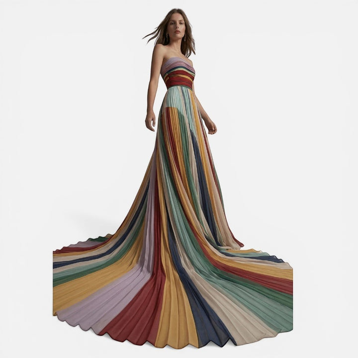 Laurior | Robe Maxi Bustier Femme Style Bohème Dos Ouvert Imprimée Sexy Été Chic avec imprimé multicolore