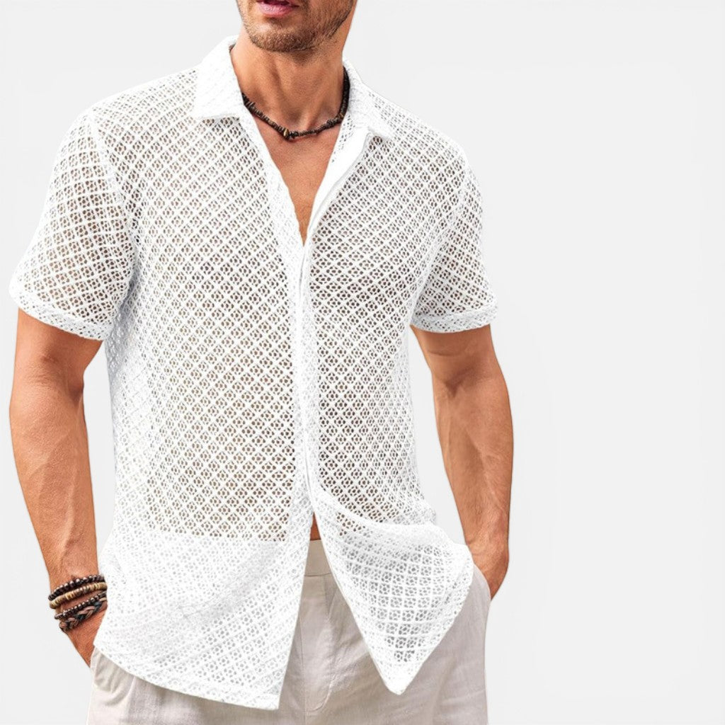 Laurior | Chemise en maille de luxe pour homme Vêtements de plage d'été respirants, élégante et légère.