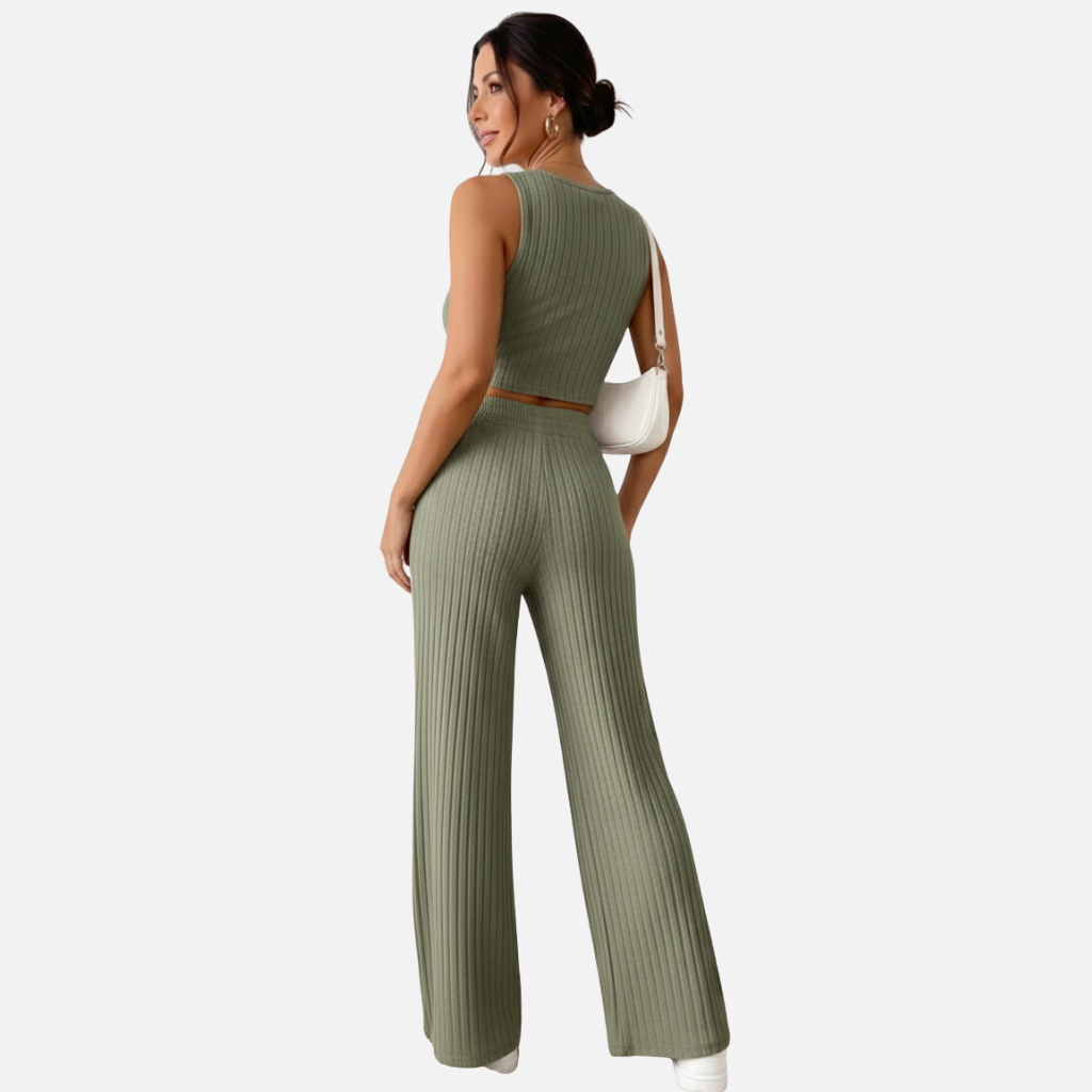 Laurior | Ensemble gilet en maille et pantalon taille haute pour femme