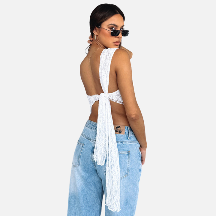 Laurior | Top d’Été Femme Coupe Ajustée Dos Nu Couleur Unie