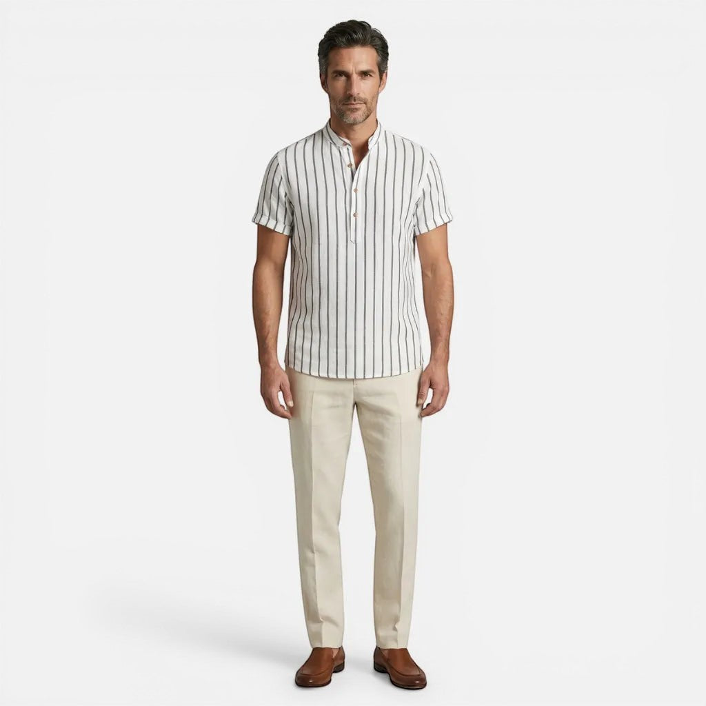 Laurior | Chemise Homme Style Francais Lin Col Officier Chic Parisien Tendance