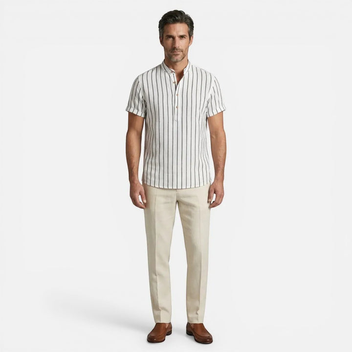 Laurior | Chemise Homme Style Francais Lin Col Officier Chic Parisien Tendance