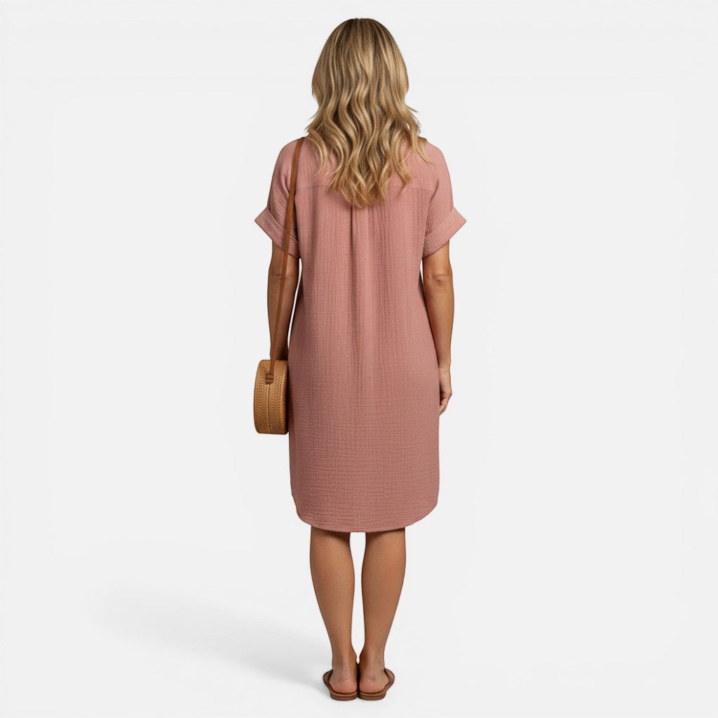 Laurior | Robe chemise à col en V et boutons pour femme