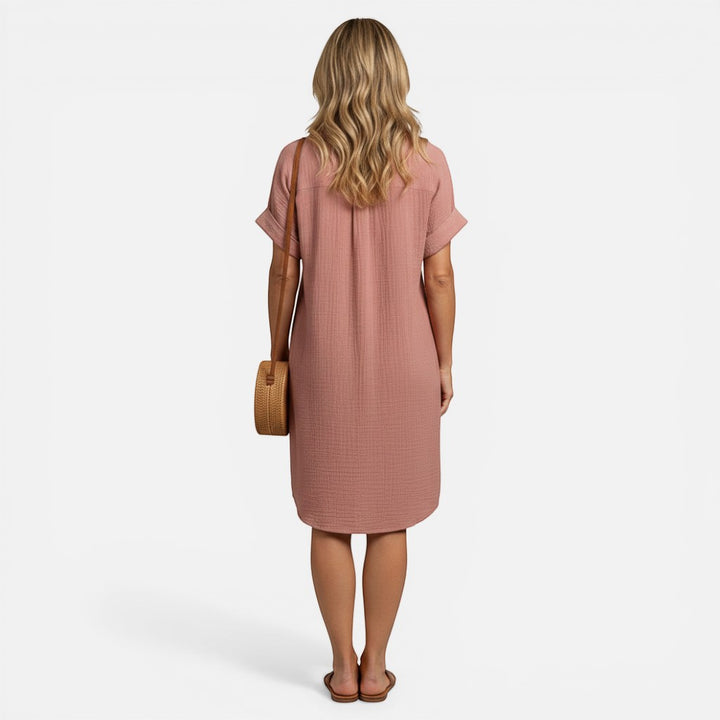 Laurior | Robe chemise à col en V et boutons pour femme