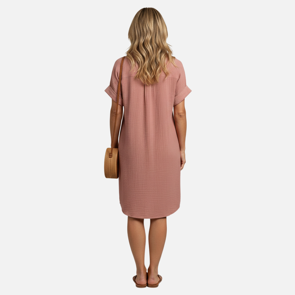 Laurior | Robe chemise à col en V et boutons pour femme