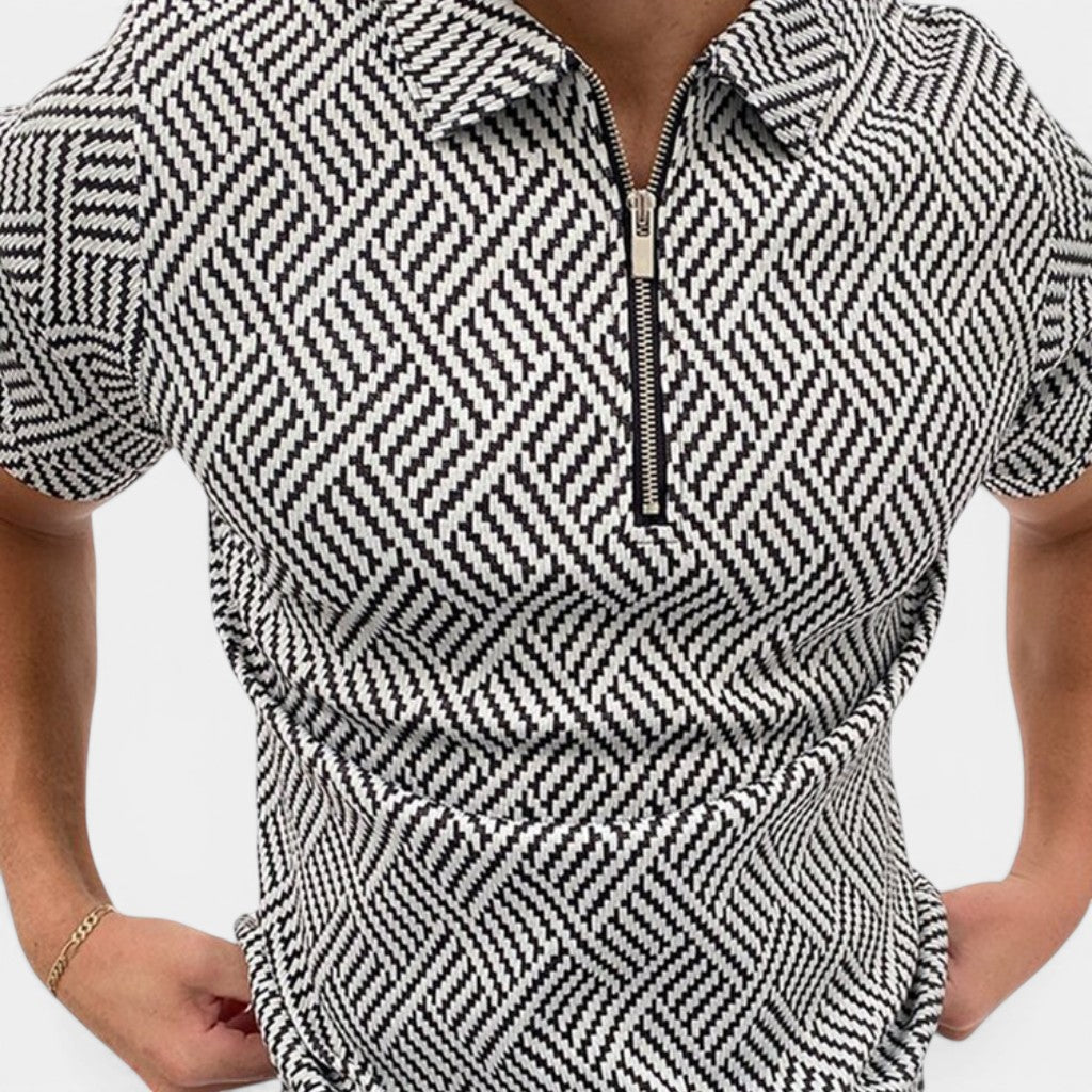 Laurior | Polo pour homme en coton piqué confort classique à manches courtes, design à motifs noir et blanc.
