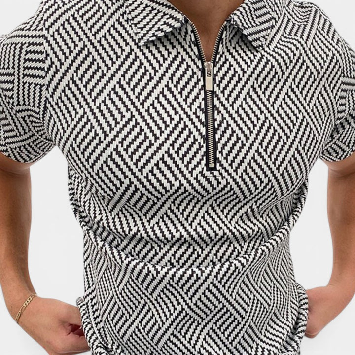 Laurior | Polo pour homme en coton piqué confort classique à manches courtes, design à motifs noir et blanc.