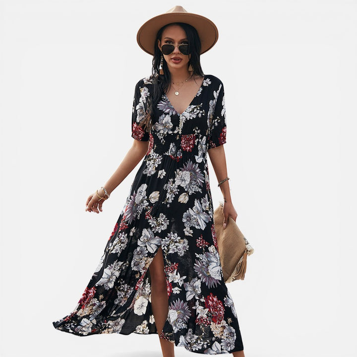 Laurior | Robe d'été légère pour femme, idéale pour les vacances, avec un design floral chic et une tenue décontractée.