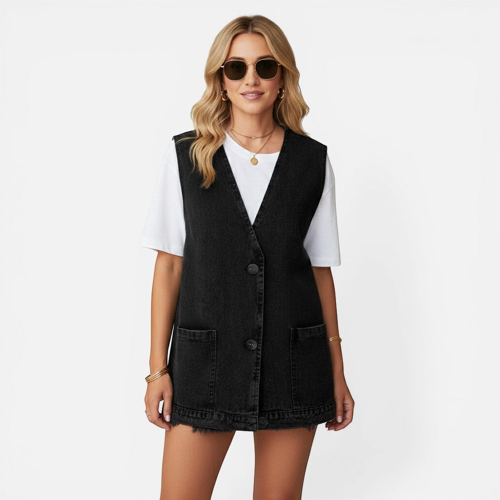 Laurior | Gilet en denim ajusté pour femme Coupe structurée