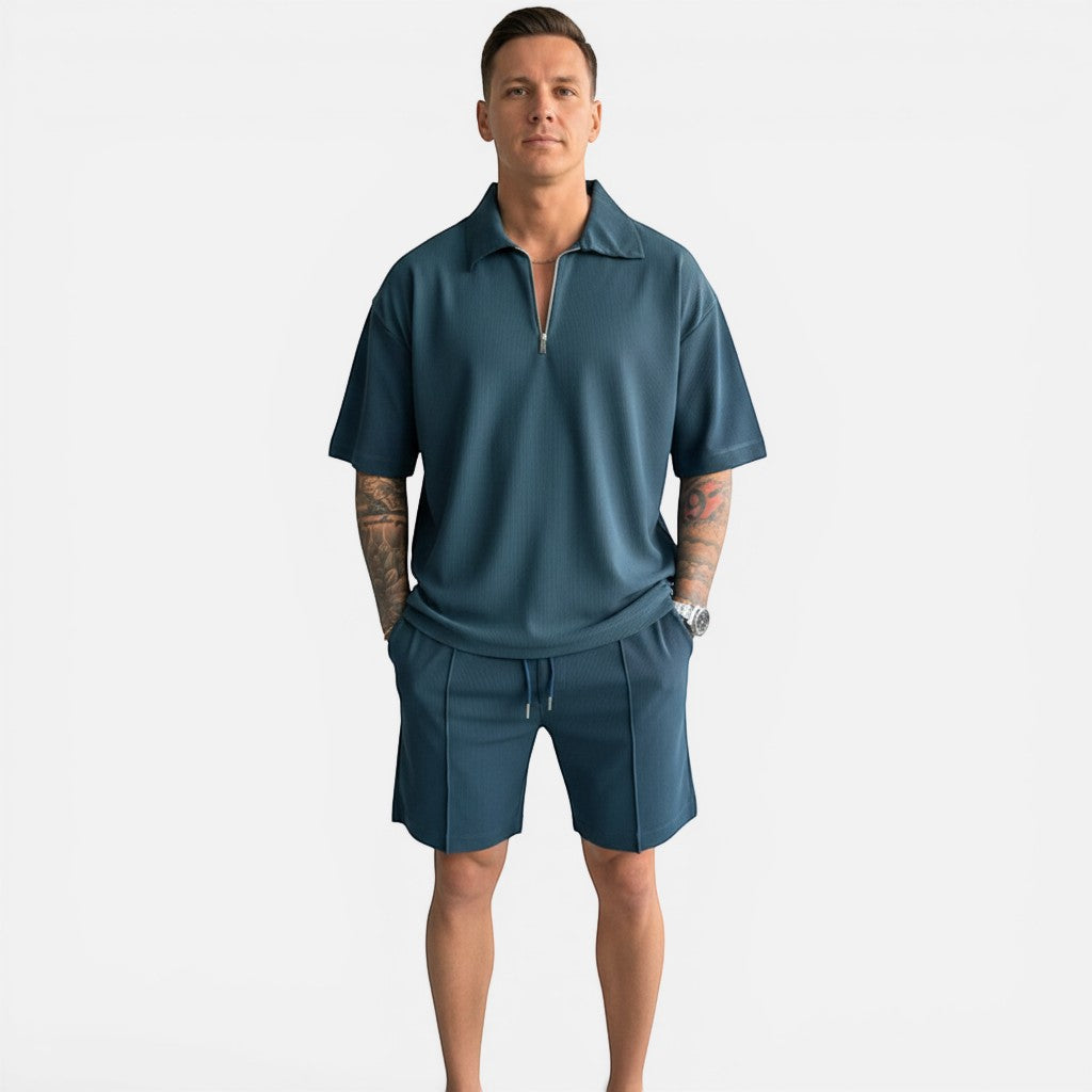 Laurior | Ensemble polo et short légers pour homme coupe décontractée, vêtements d'été élégants en tissu léger.