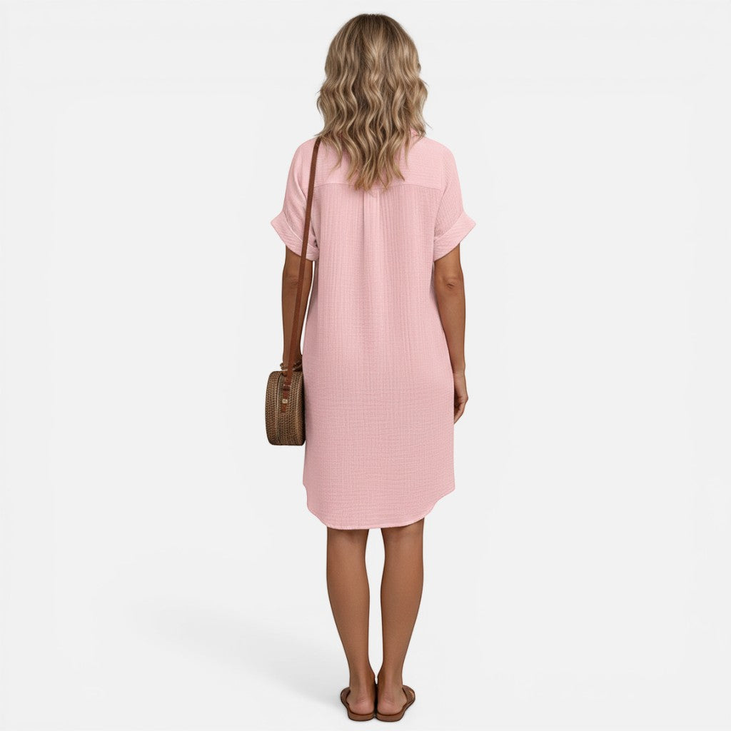 Laurior | Robe chemise à col en V et boutons pour femme