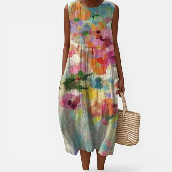 Laurior | Robe sans manches intemporelle avec taille plissée – Confort optimal, robe colorée et élégante.