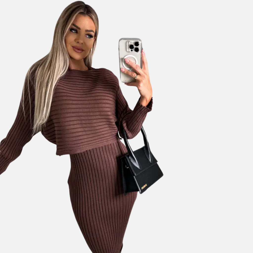 Laurior | Ensemble Top Maille Ajusté et Jupe Moulante Femme