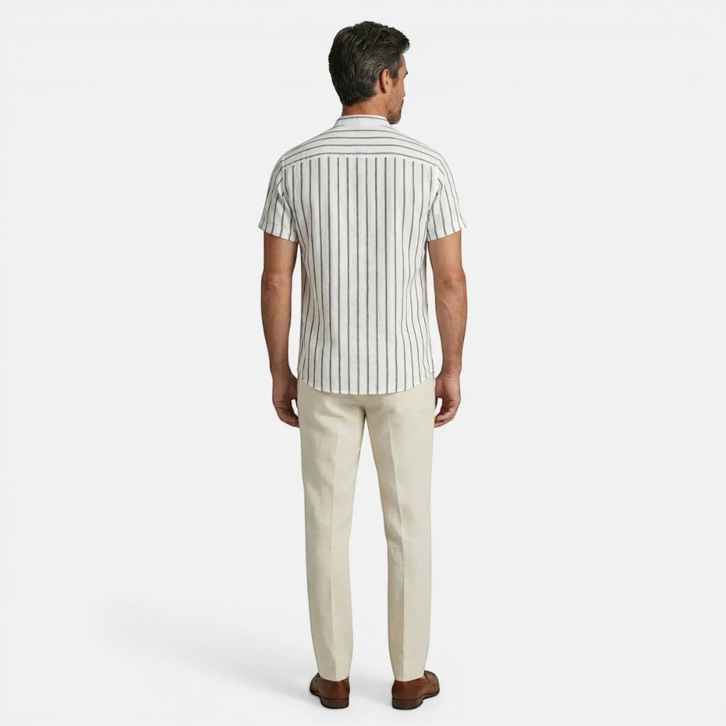 Laurior | Chemise Homme Style Francais Lin Col Officier Chic Parisien Tendance